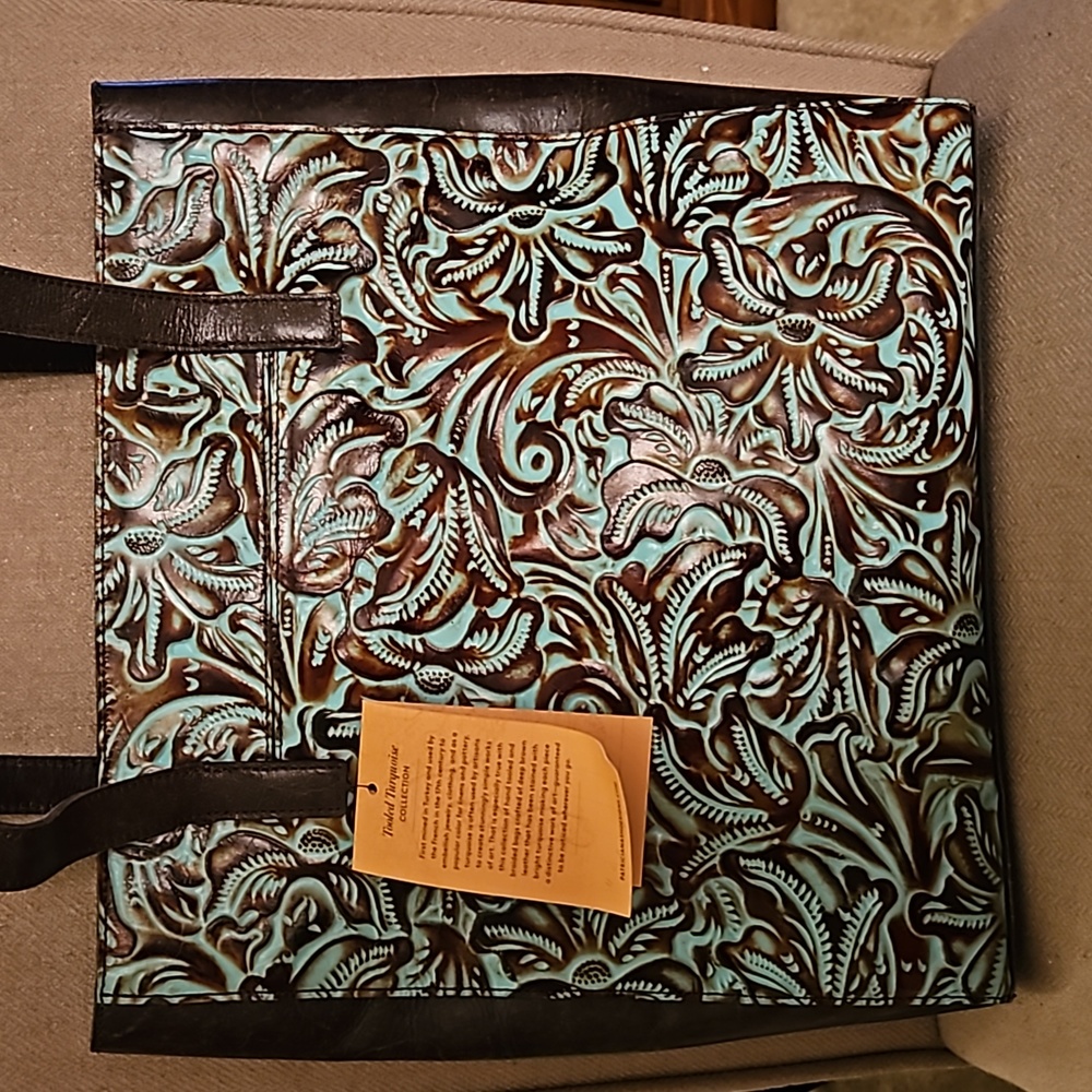 Patricia Nash Turquoise Tooled Viana leather tote NWT - Picture 2 of 9